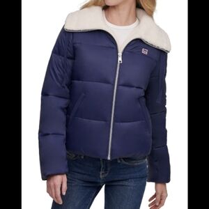 Levi's women's navy puffer coat jacket sherpa zip front size large